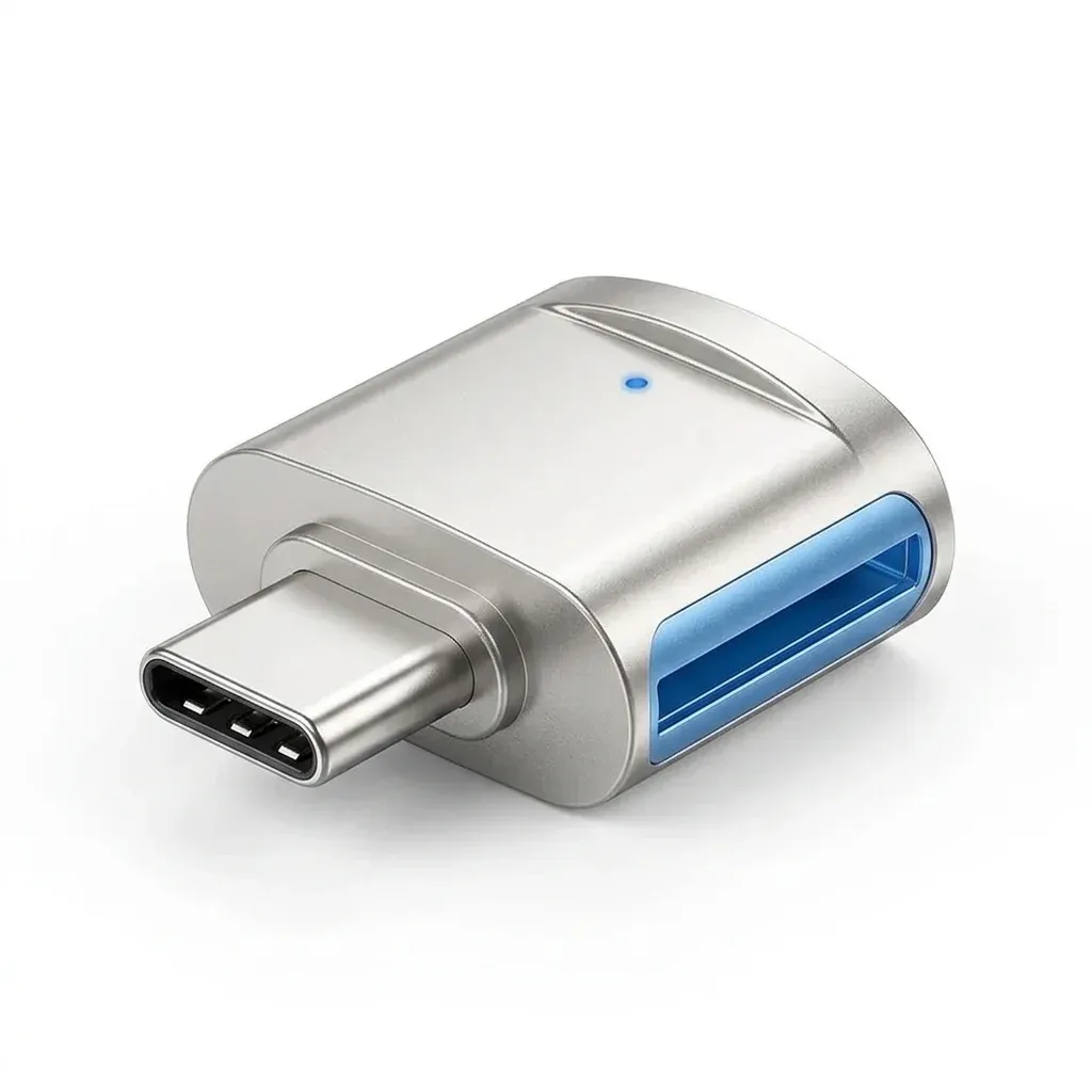 Компактен USB-C четец за TF карти с метален корпус и адаптер