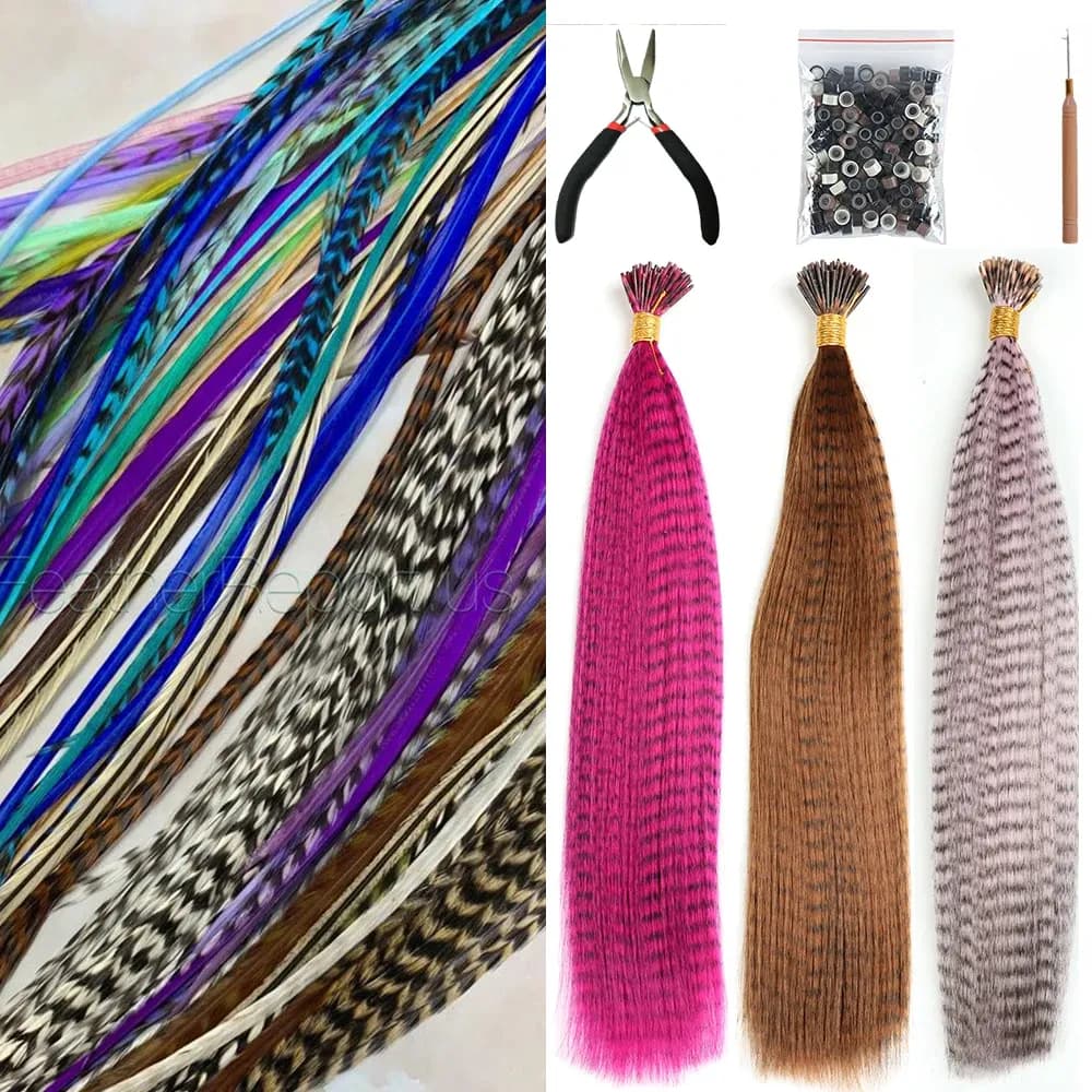 Цветни синтетични кичури тип Feather, 10 броя